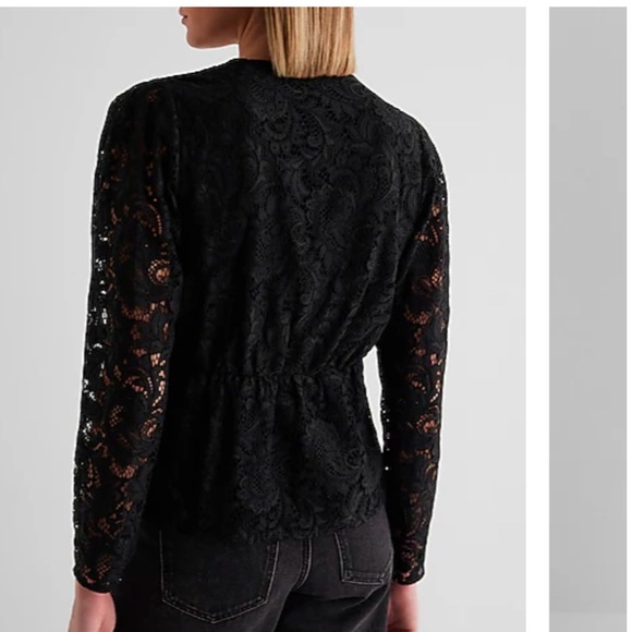 Express Lace V-Neck Long Sleeve Tie Waist Peplum Top - Picture 3 of 16